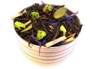Herbata czarna Zimowy Wieczór (dodatki: cytryna, pestki dyni, trawa cytrynowa, liść maliny, bławatek)